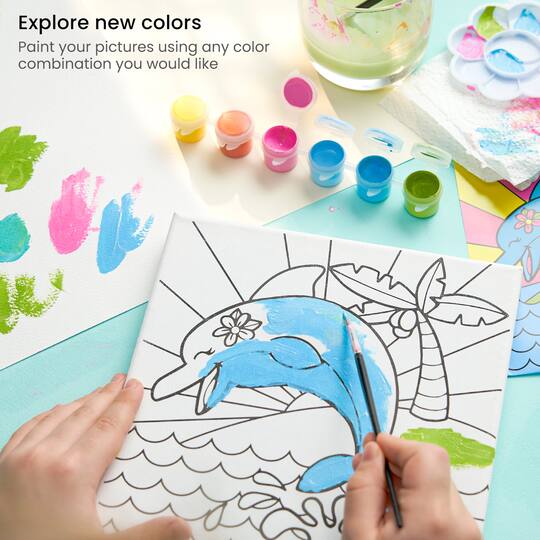 Arteza® Kids Canvas Paint Kit, 4 8x8 Canvas with Brushes & Paints Water Creatures